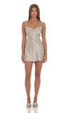 Rhinestone Strap Satin Dress in Taupe