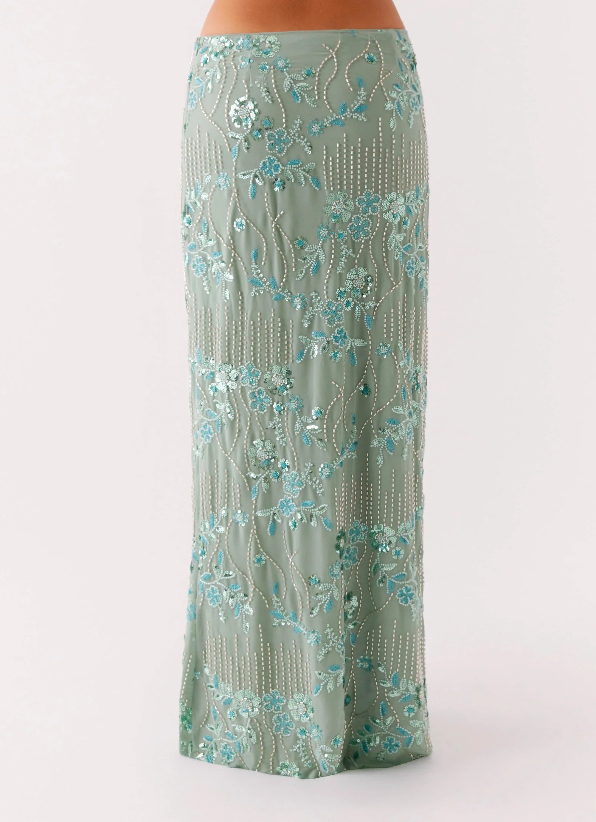 Corinna Low Rise Sequin Maxi Skirt Mint