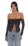 Off Shoulder Lace Flyaway Top in Navy