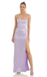 Satin Rhinestone Maxi Dress in Lilac