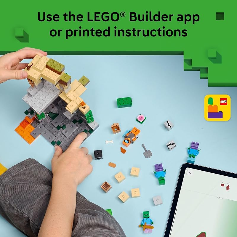 LEGO Minecraft Zombie Dungeon Building Pretend Play Toy for Boys Girls Video Game Playset Toy Figures for Kids Ages 8 W Wandering Wastelands Minifigure Gift Idea for Birthdays 21587