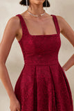 Ashmara Burgundy Lace Square Neck Midi Dress