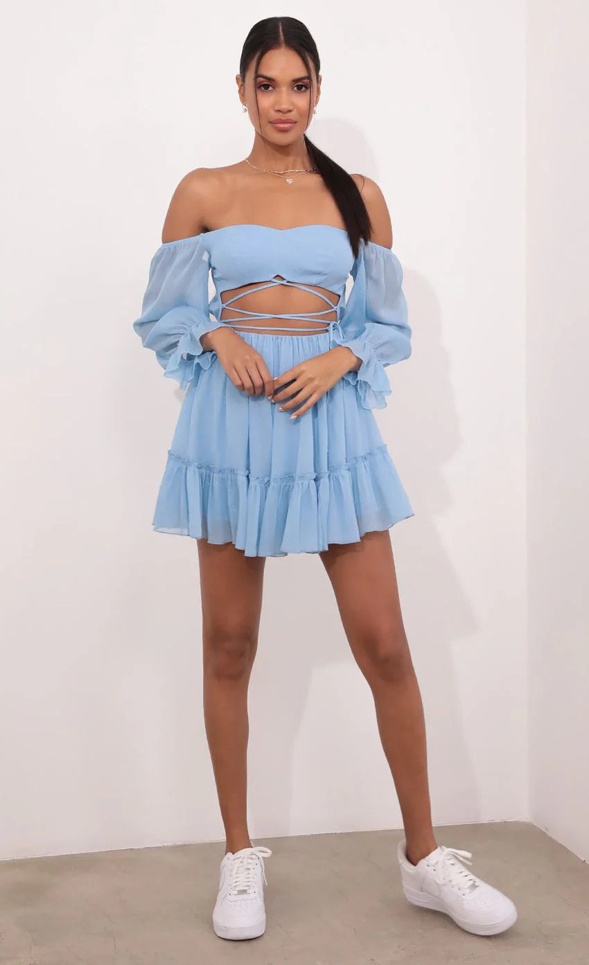 Cutout Off The Shoulder Dress in Sky Blue