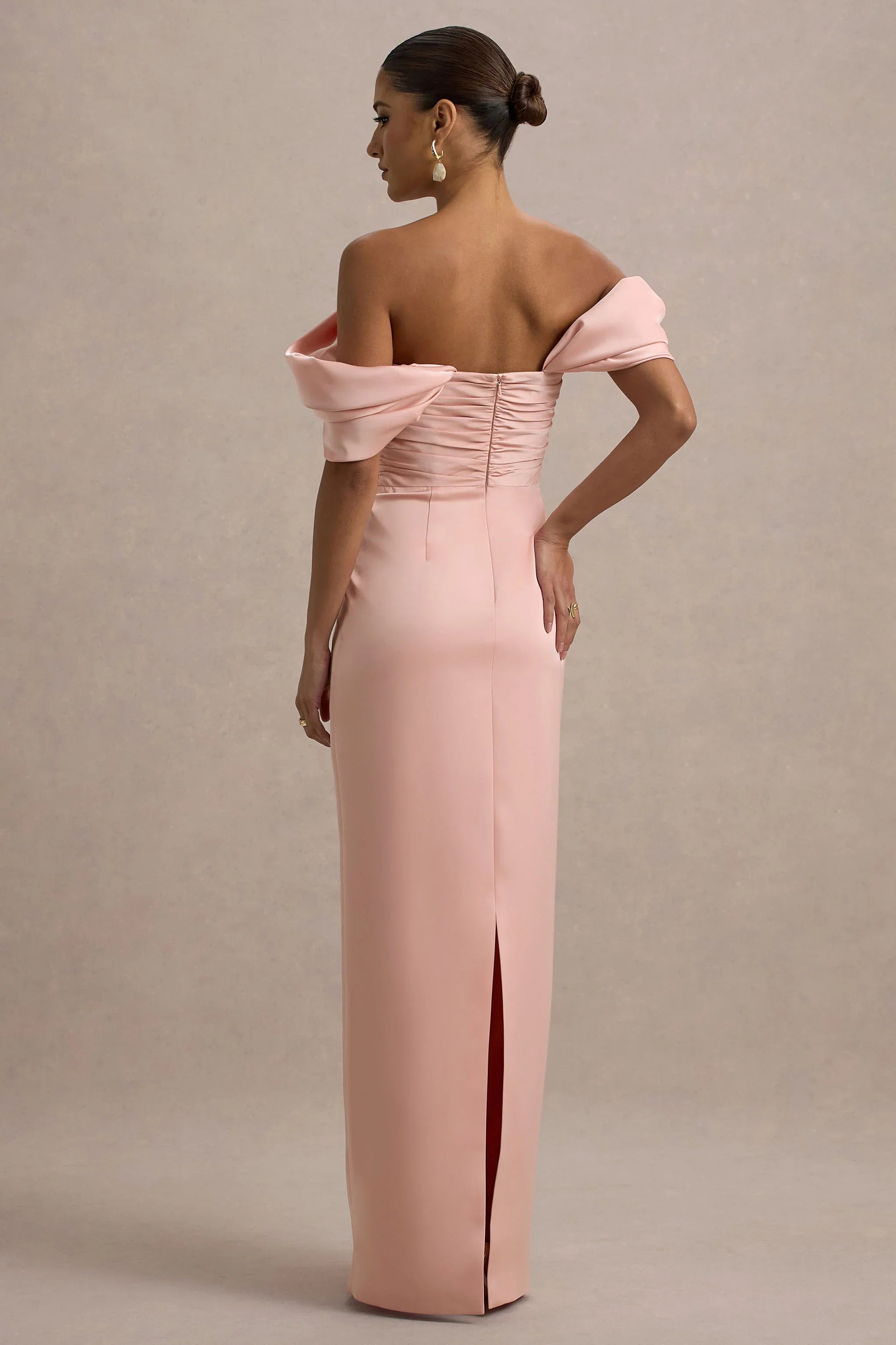 Annita Light Pink Satin Bardot Maxi Dress