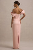 Annita Light Pink Satin Bardot Maxi Dress