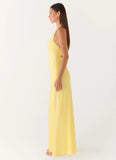 Heavy Hearted Satin Maxi Dress Lemon