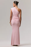 Mardi Pink Asymmetric Maxi Dress With Ruching