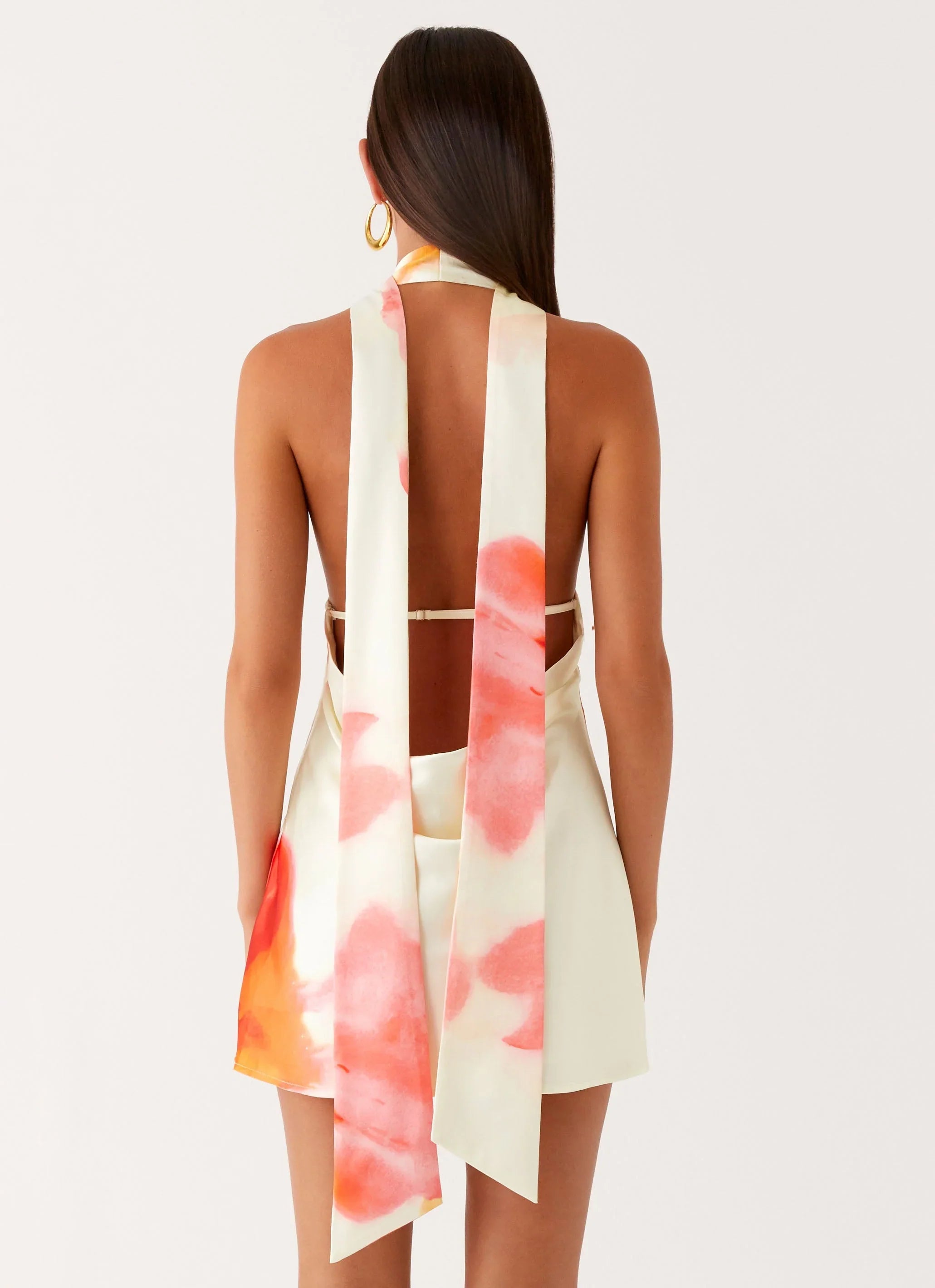 Alicia Satin Halter Mini Dress Mimosa Blossom