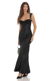 Satin Lace Bust Dress in Black