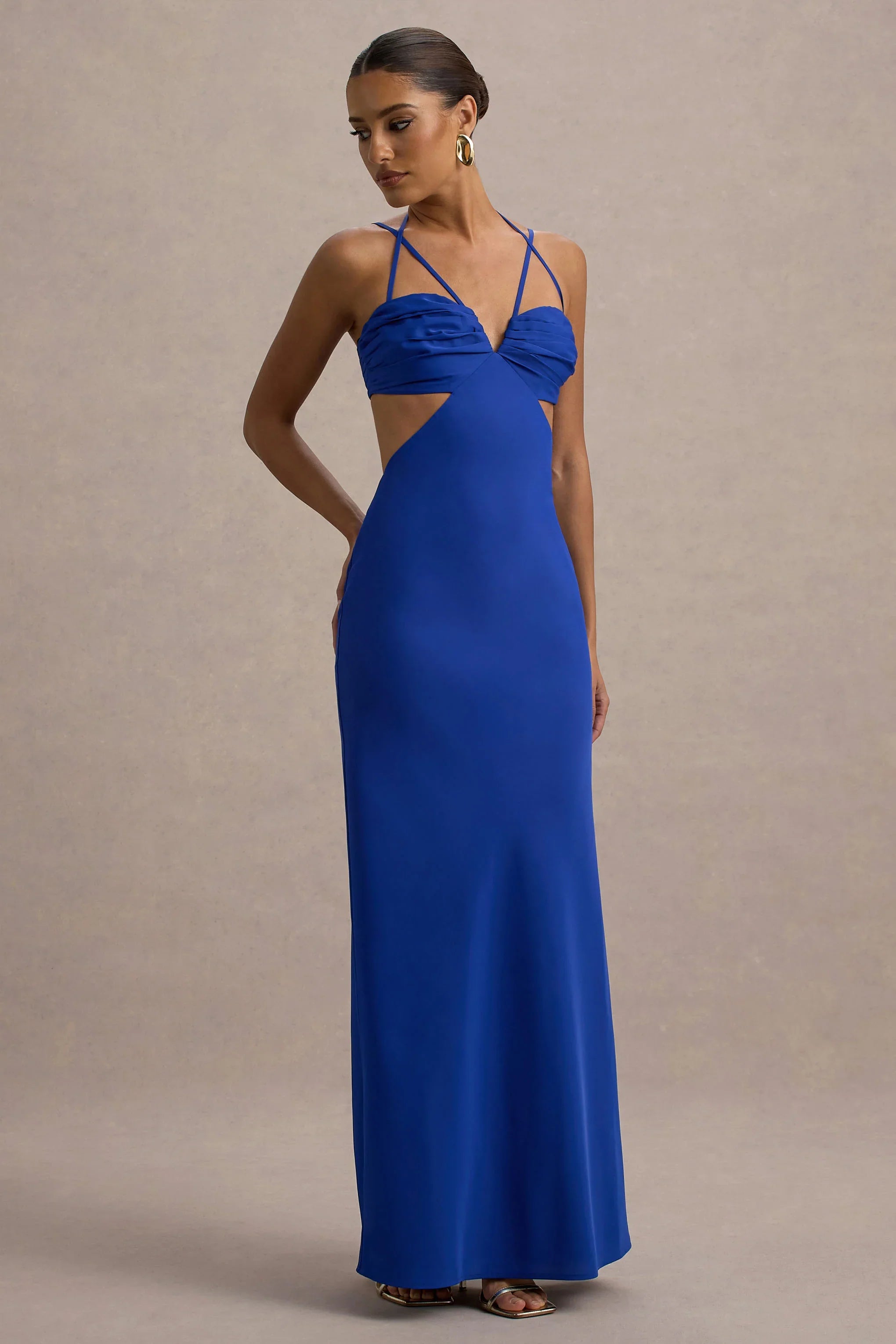 Leandra Blue Strappy Cut Out Maxi Dress