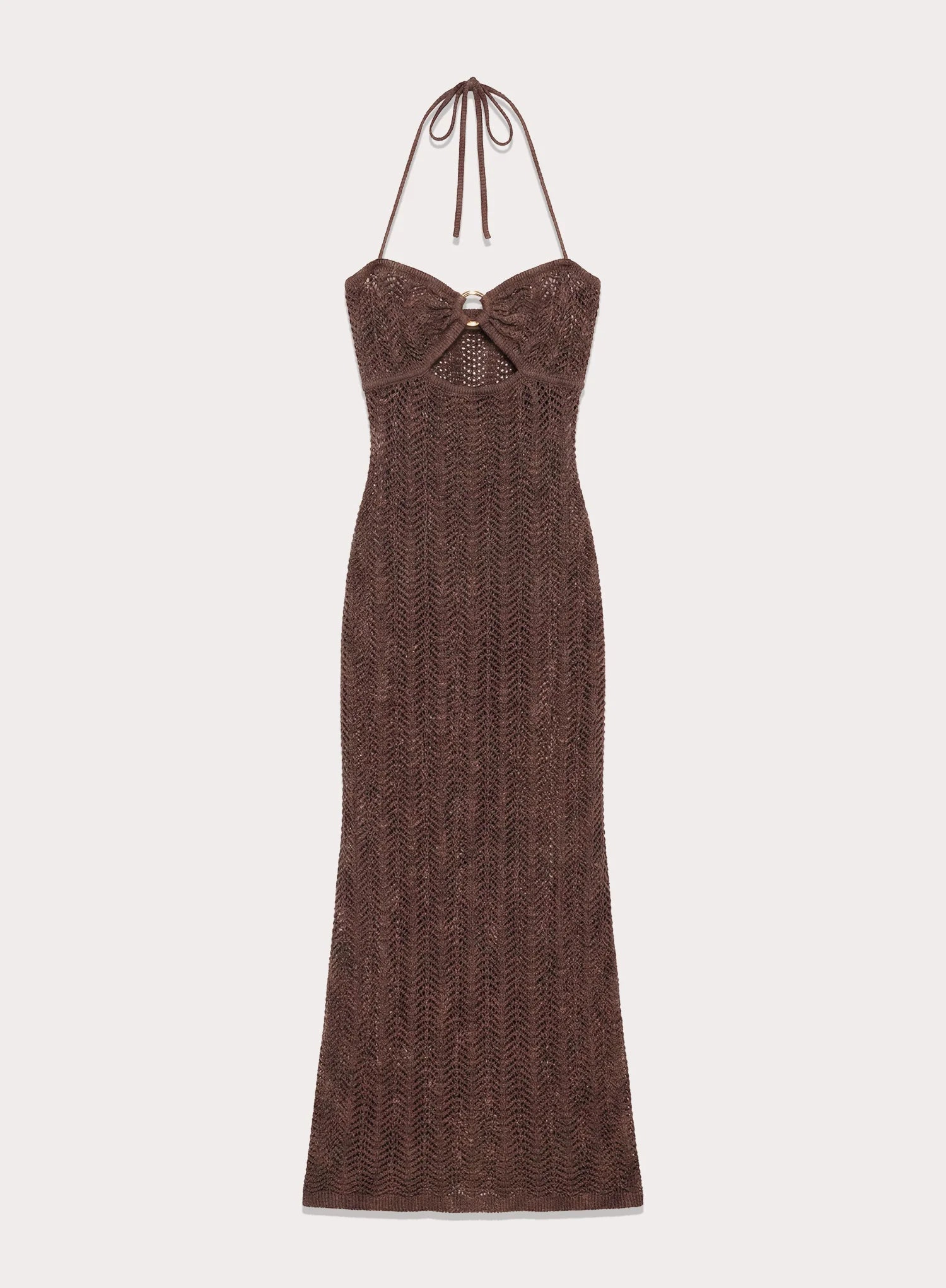 Chocolate Cut Out Knitted Halterneck Maxi Dress