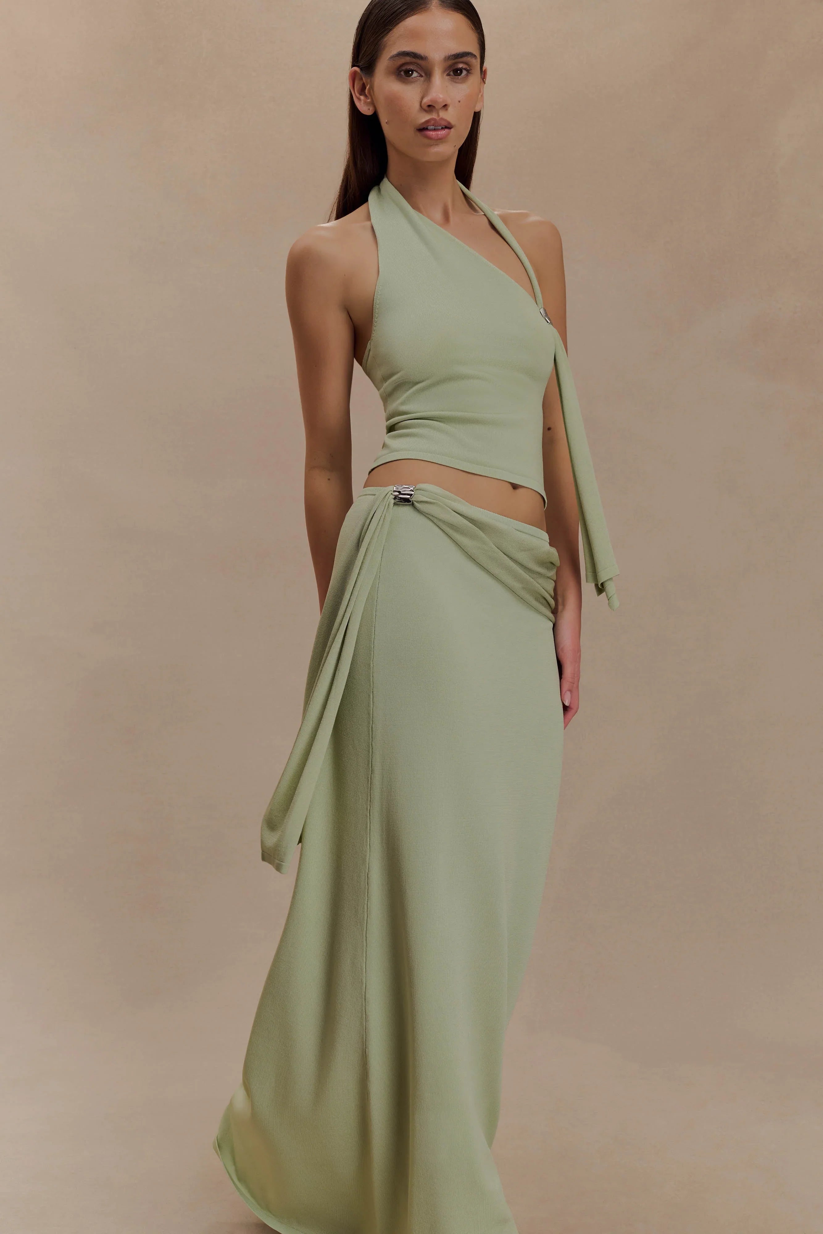 Bowie Low Rise Knit Maxi Skirt Pastel Green