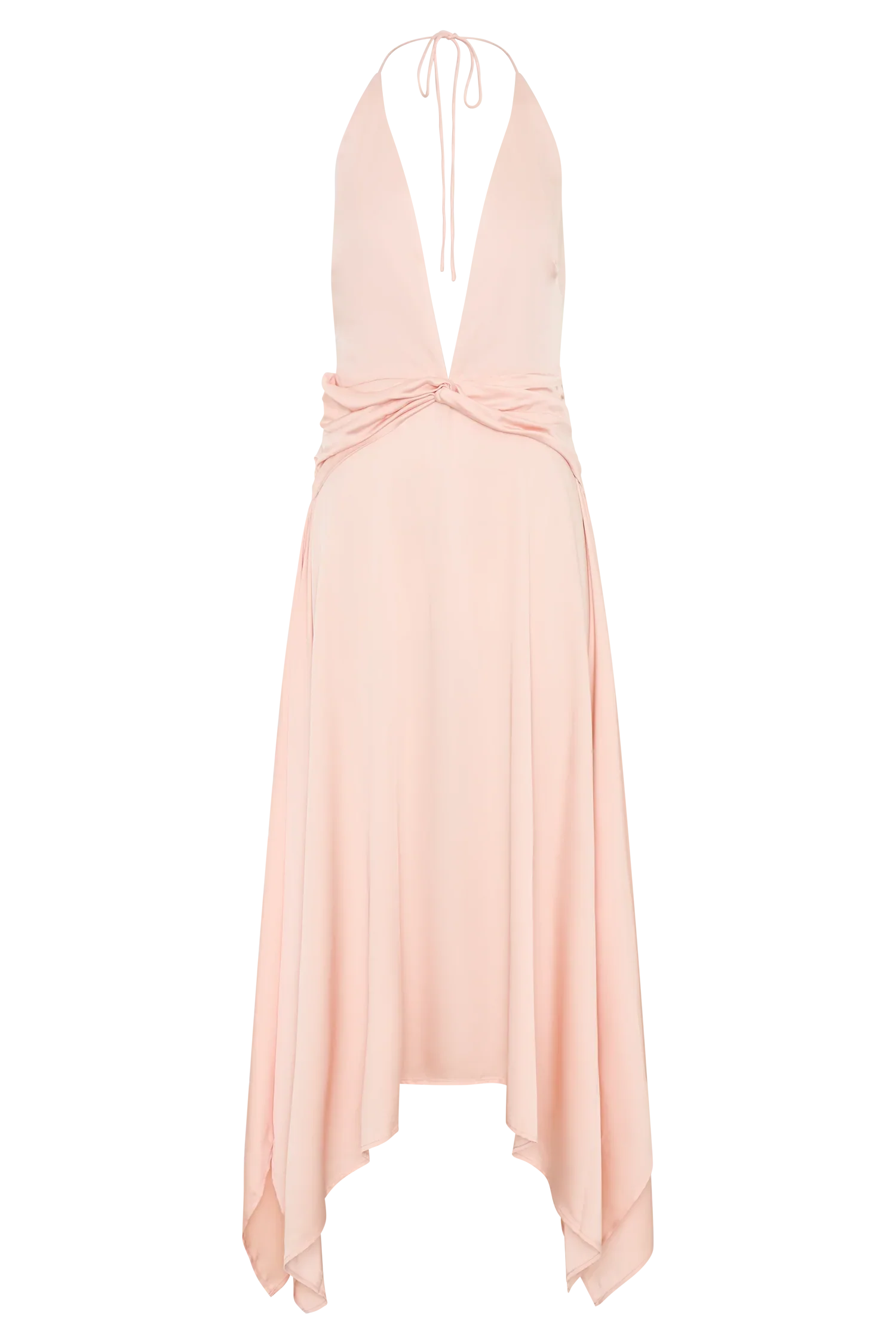 Cyra Plunge Satin Midi Dress Peach