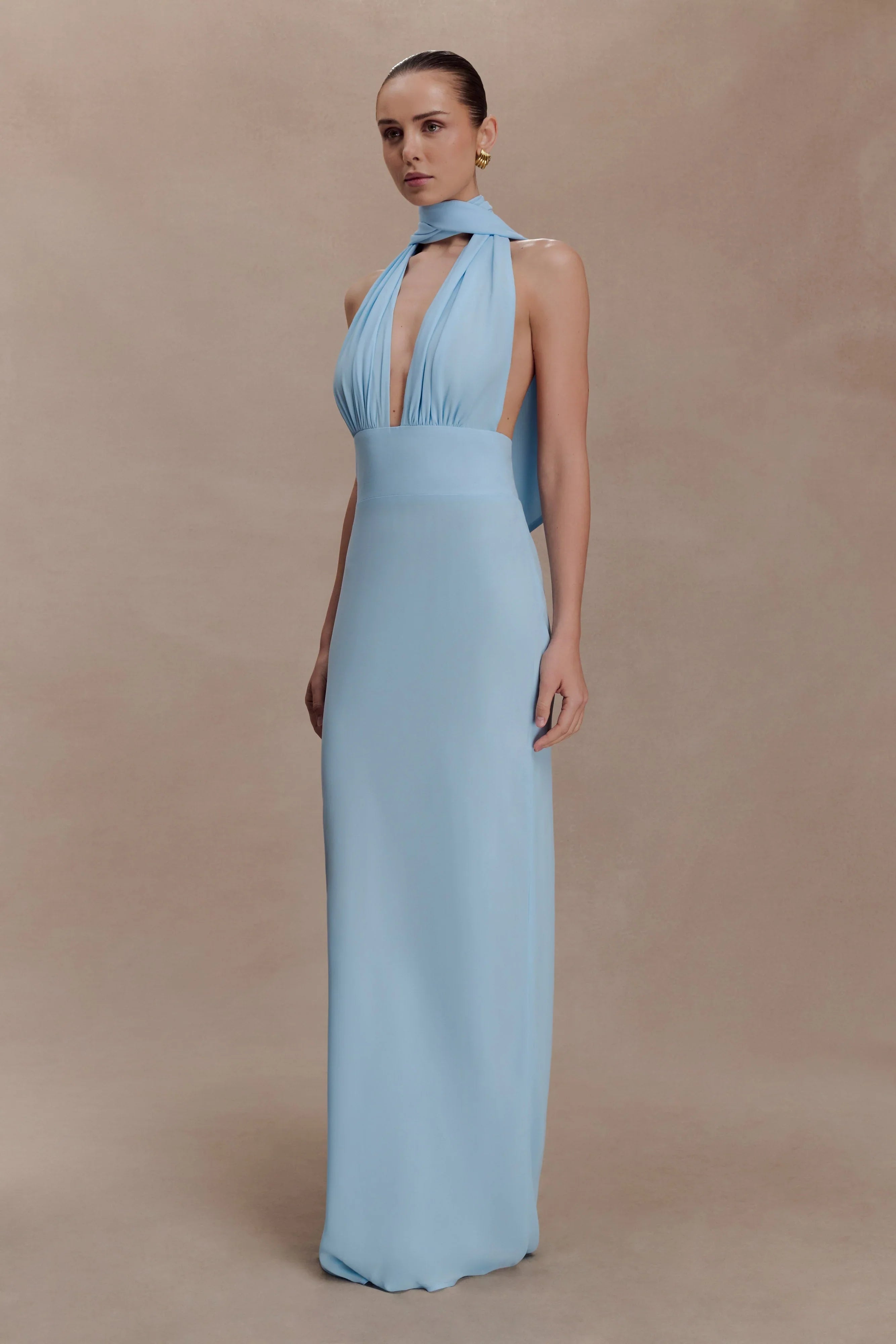 Nadine Halter Chiffon Maxi Dress Blue