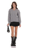 Cable Knit V Neck Jumper in Grey