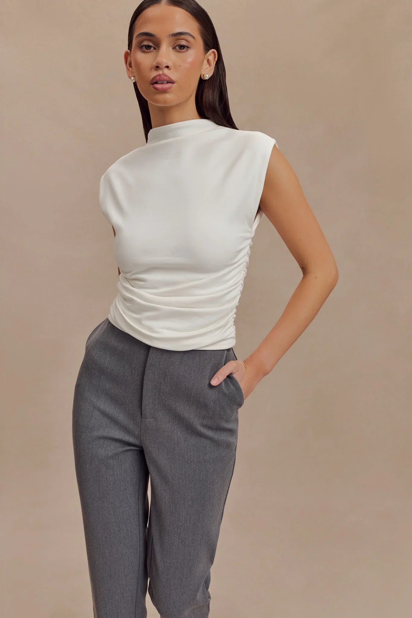 Ellia High Neck Sleeveless Top White