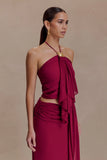 Celina Chiffon Halter Top With Hardware Cherry Red