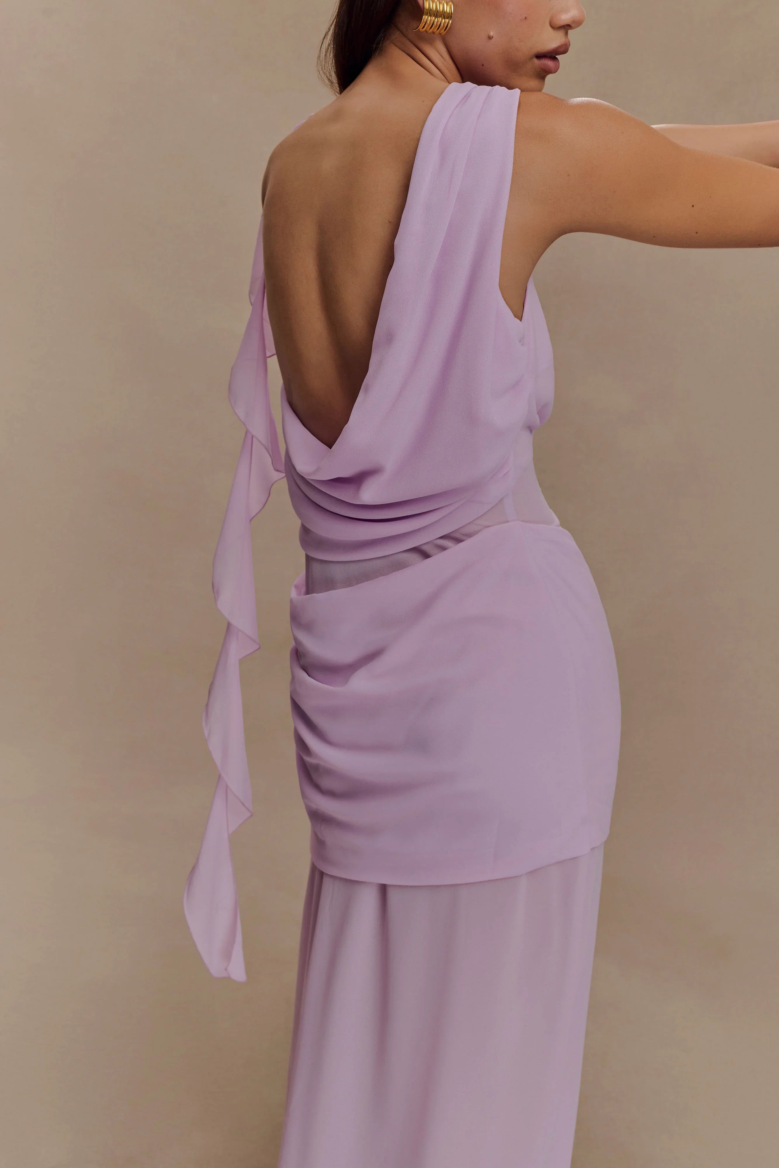 Daria Draped Chiffon Maxi Dress Light Lilac