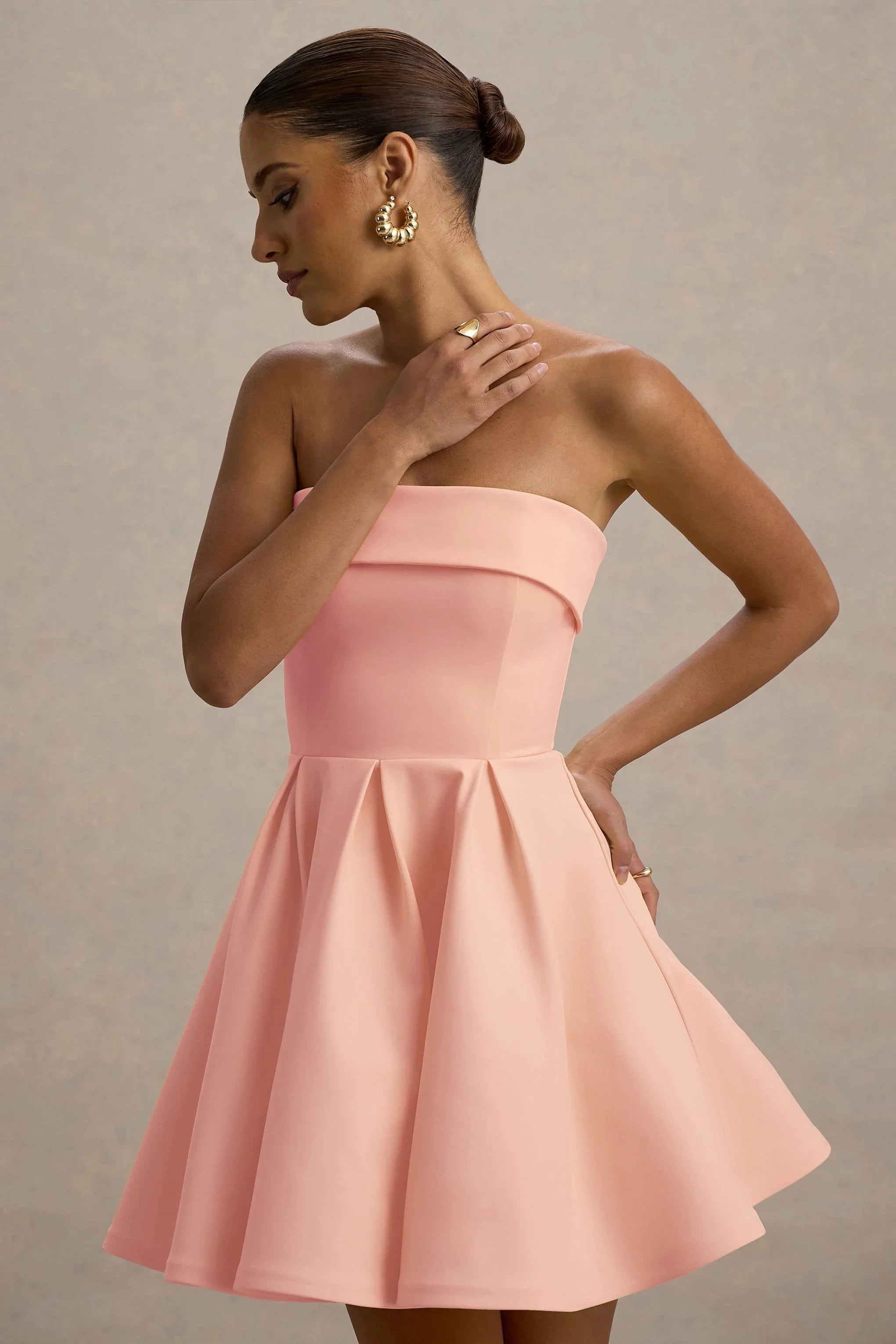 Bruna Light Pink Bandeau Skater Mini Dress