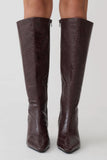 Sarah Faux Leather Crocodile Boot Chocolate