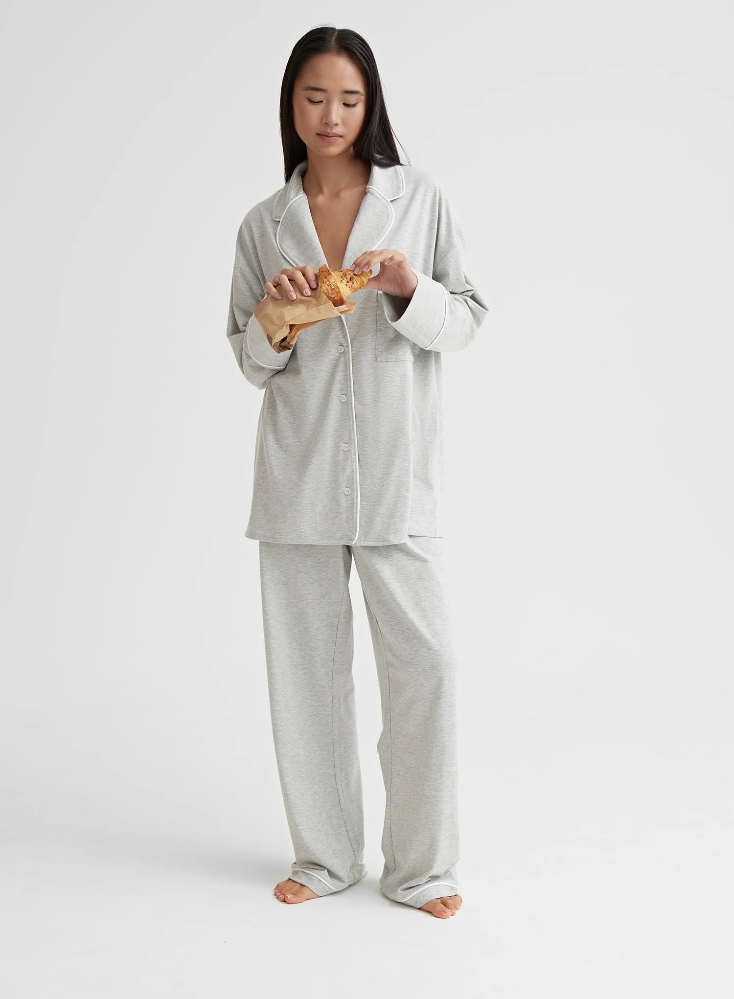 Grey Marl Jersey Pyjama Shirt