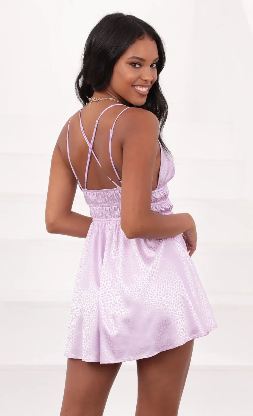 Lace Up Dress In Lavender Leopard Jacquard Print