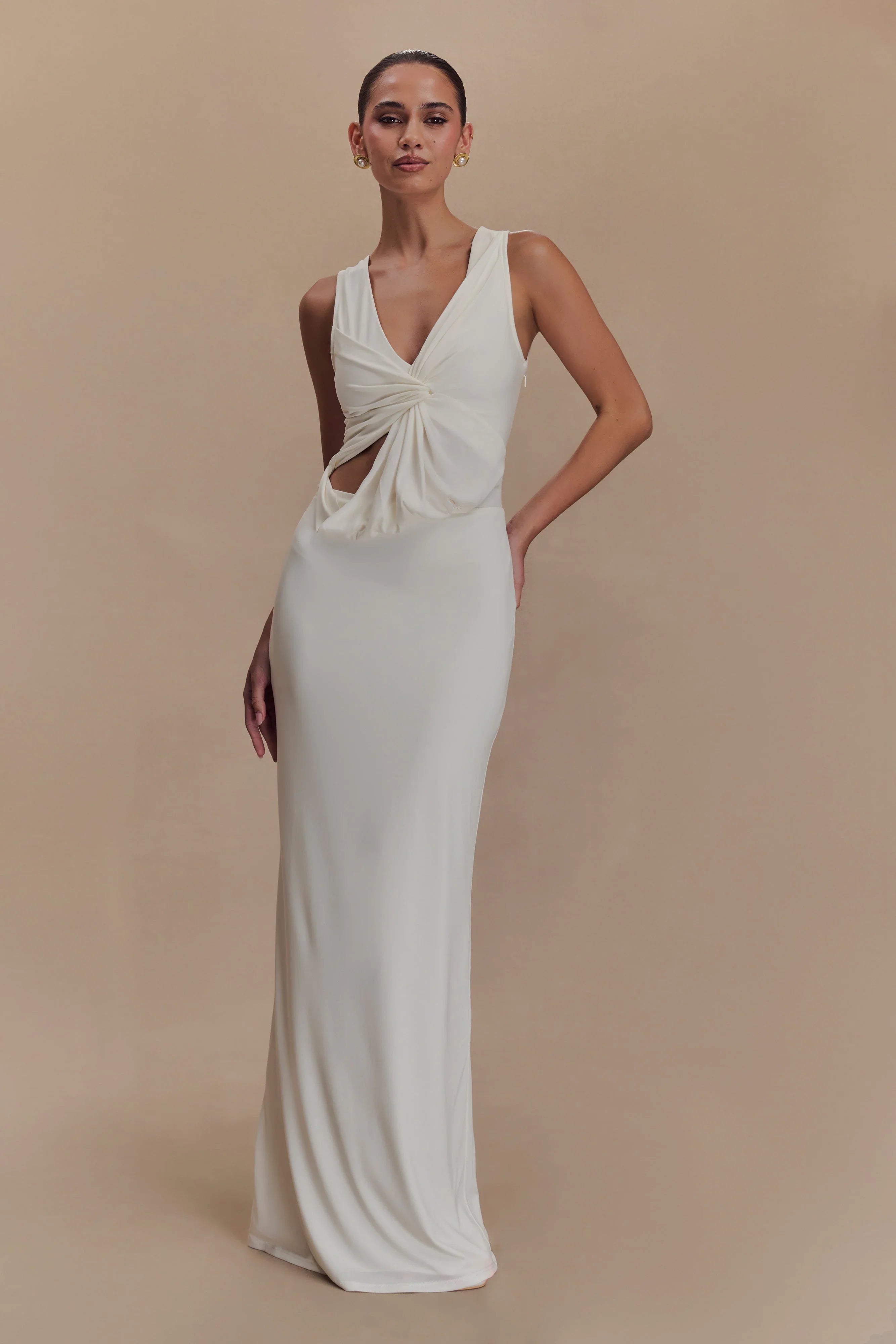 Kassidy Peached Jersey Maxi Dress Ivory