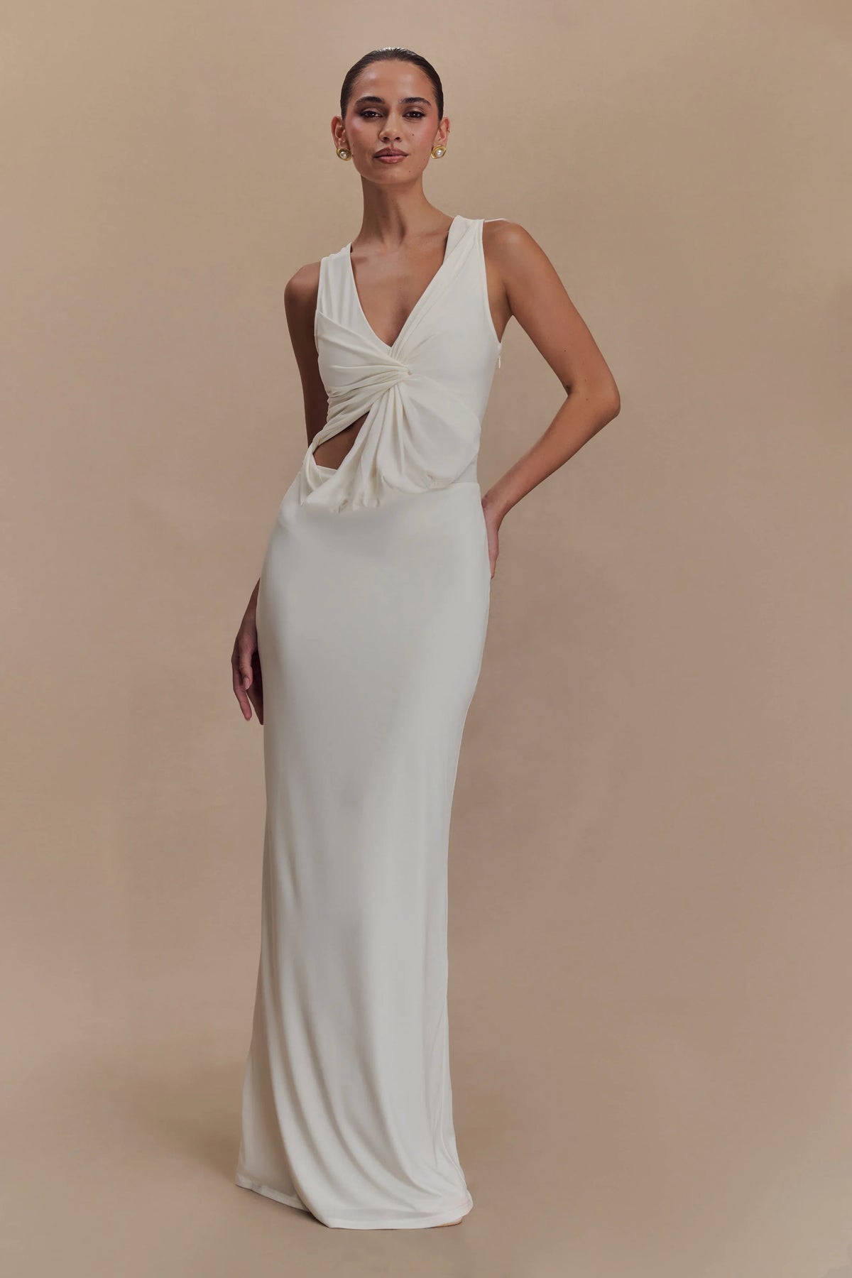 Kassidy Peached Jersey Maxi Dress Ivory
