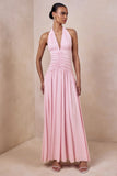 Bettina Pink Plunge Neck Maxi Dress With Gathered Detailing