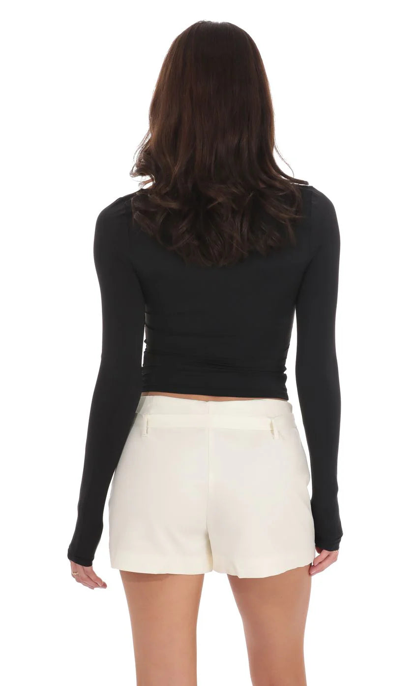 Belted Double Slit Skort in Ivory