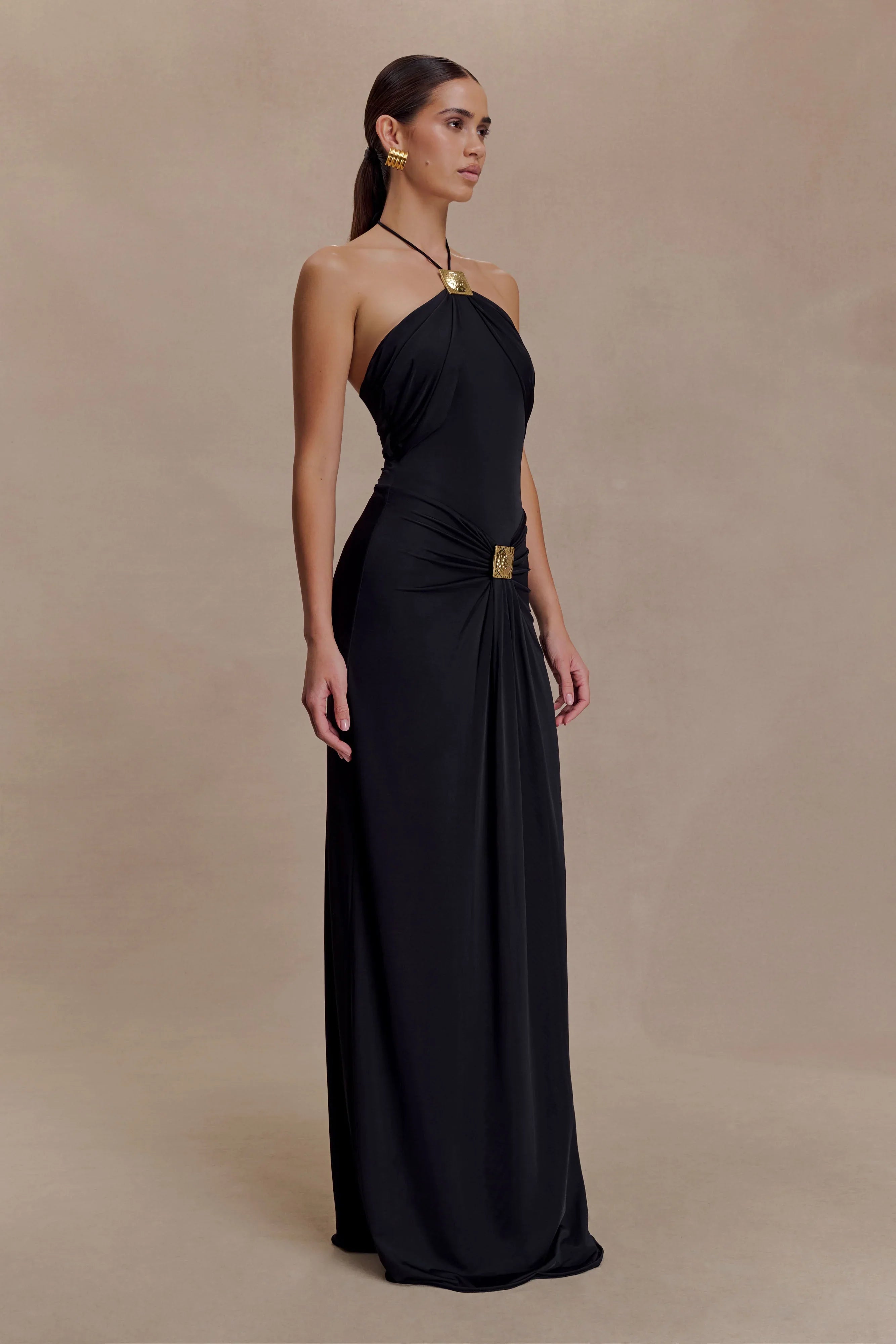 Quincy Halter Maxi Dress With Hardware Black