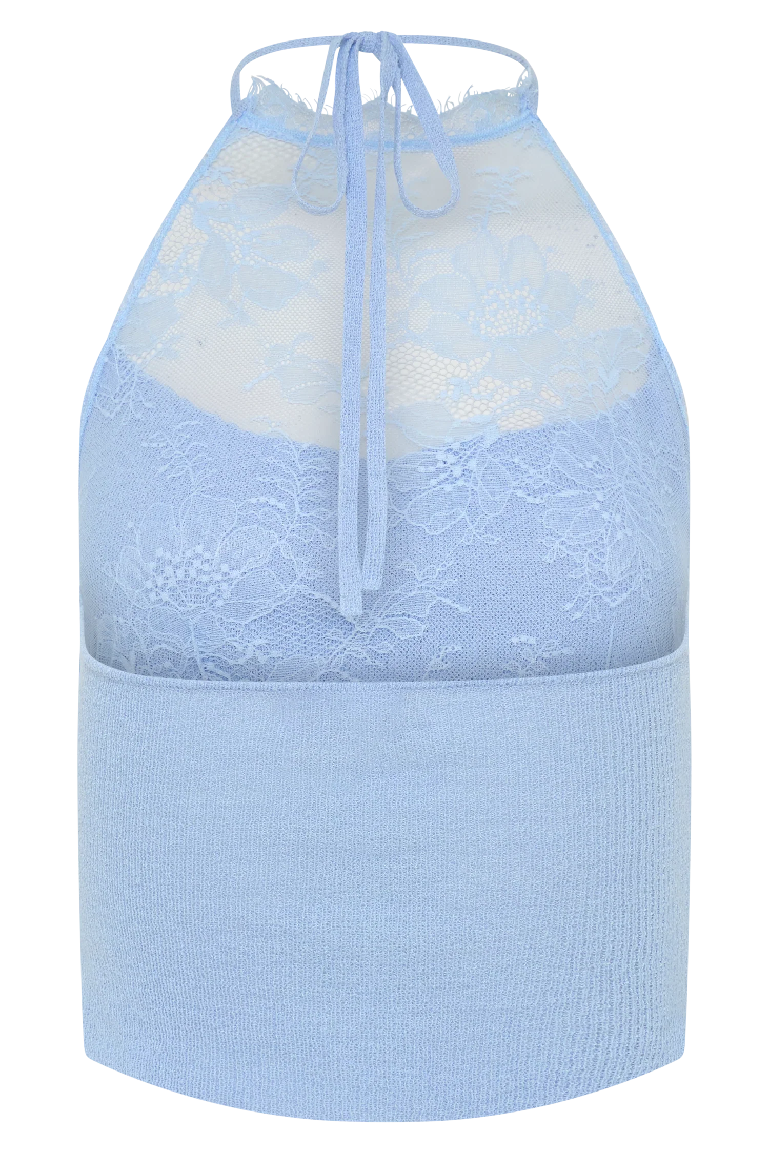 Lucy Lace And Knit Halter Top Cornflower Blue