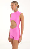 Rhinestone Cutout Romper in Pink