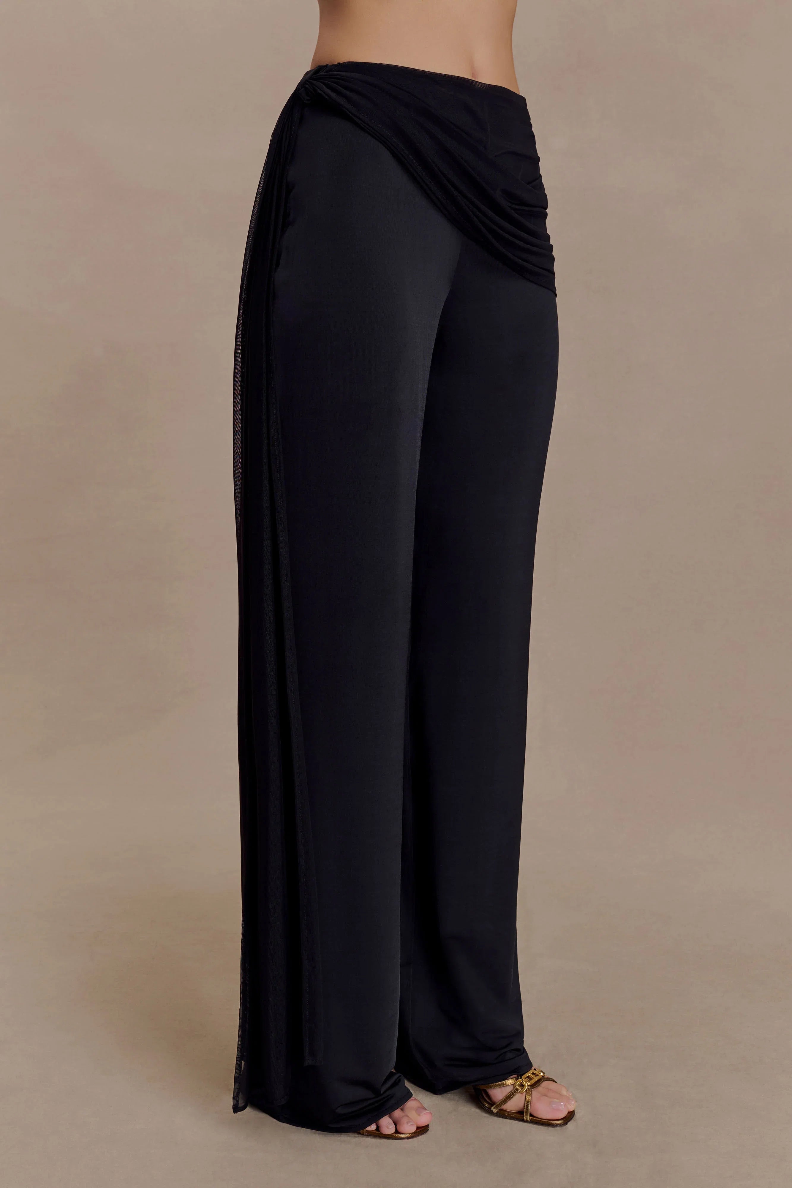Aspyn Slinky Gathered Wide Leg Pants Black