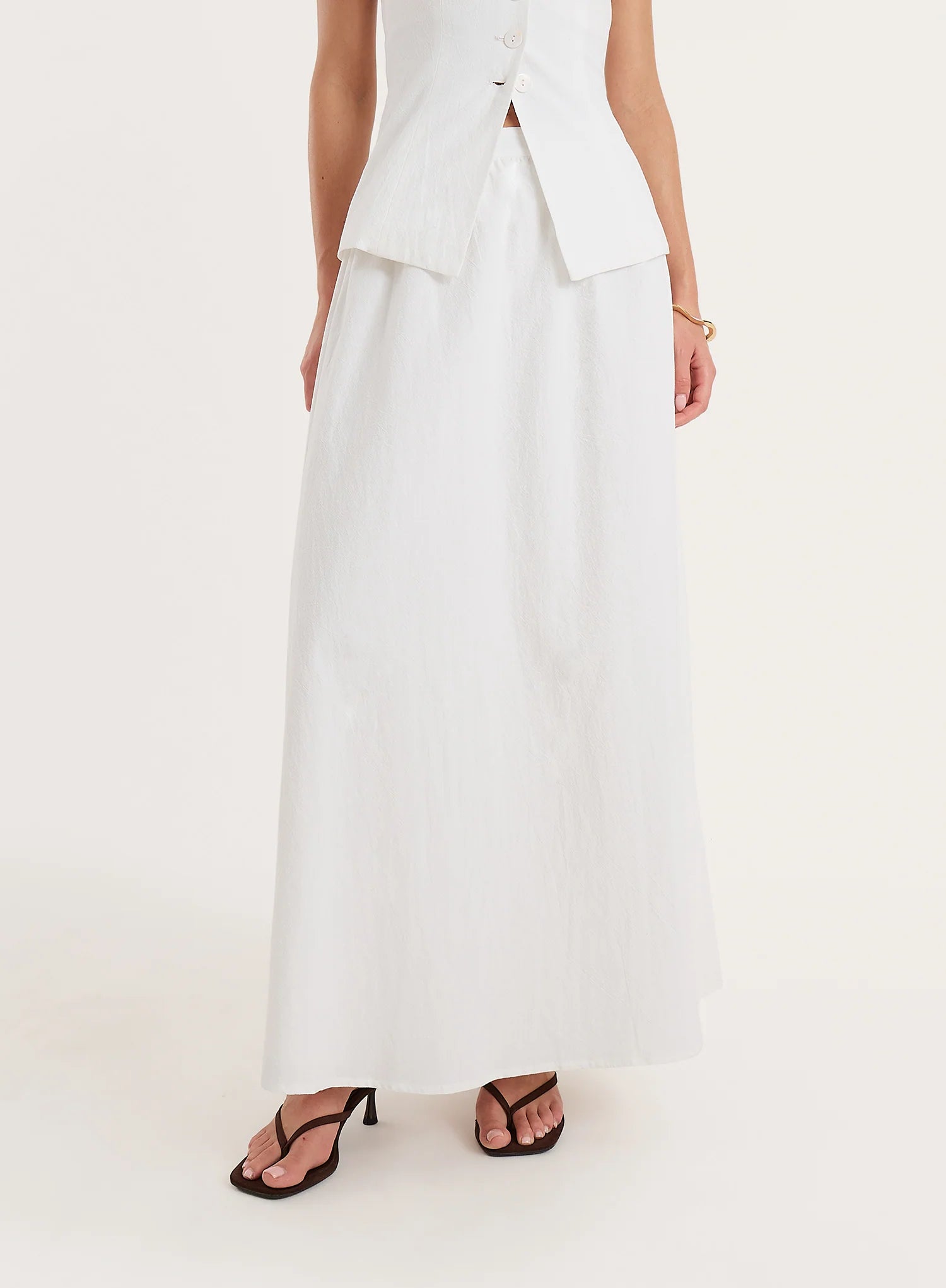 White Cotton Floaty A line Maxi Skirt