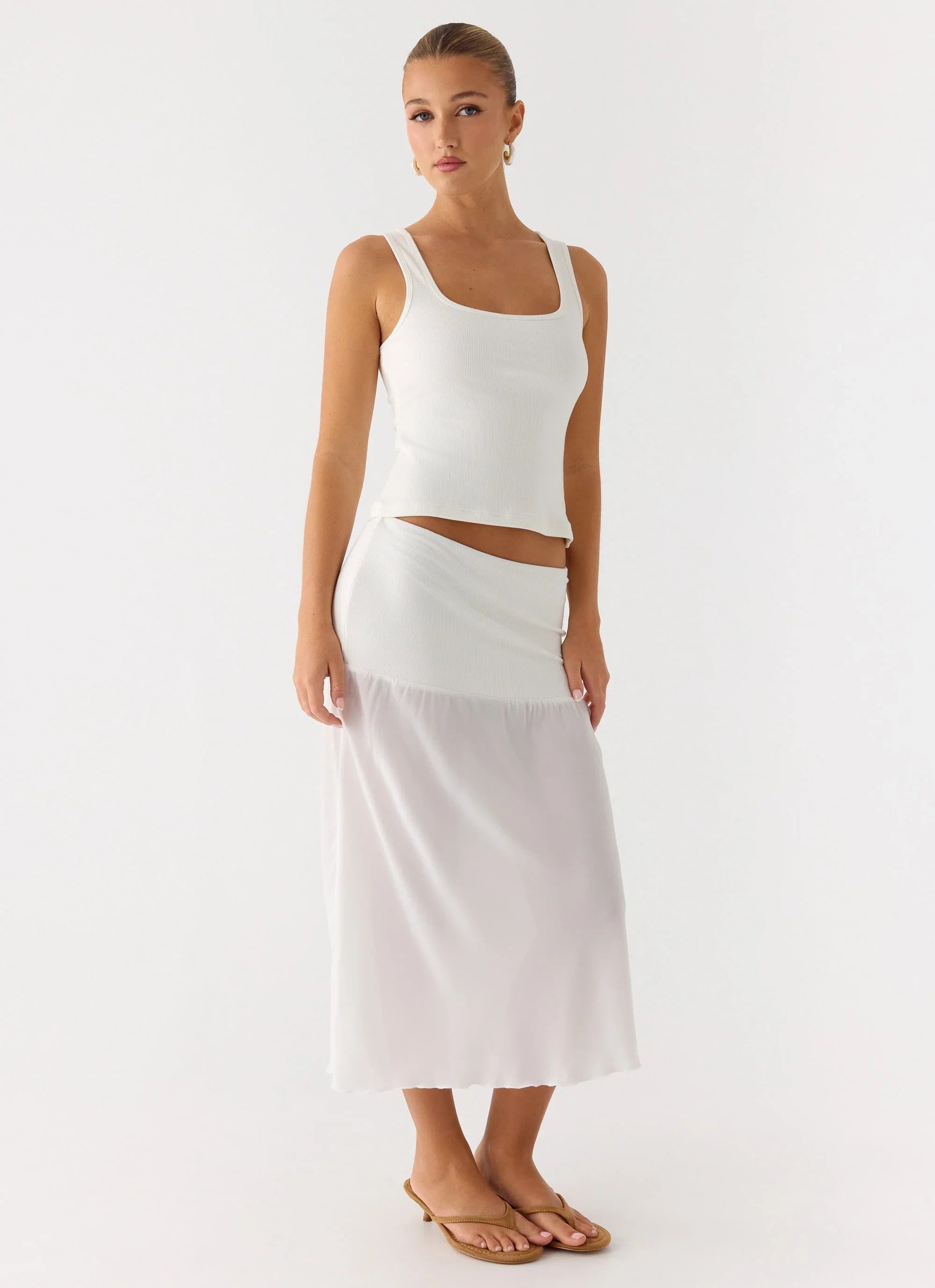 Connect My Heart Midi Skirt White