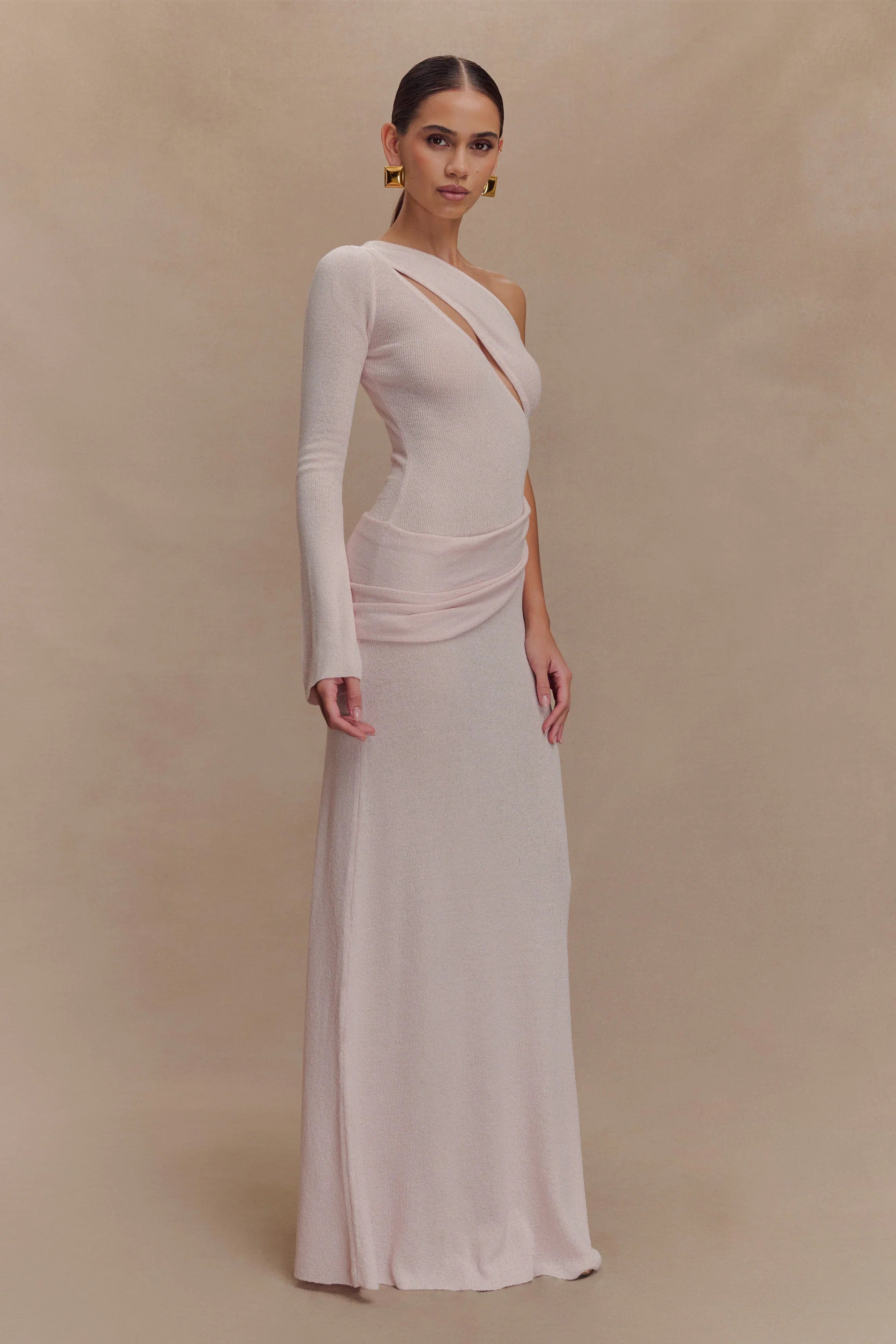 Alexius One Shoulder Knit Maxi Dress Dusty Pink