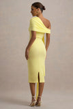 Vallea Lemon One Shoulder Draped Midi Dress