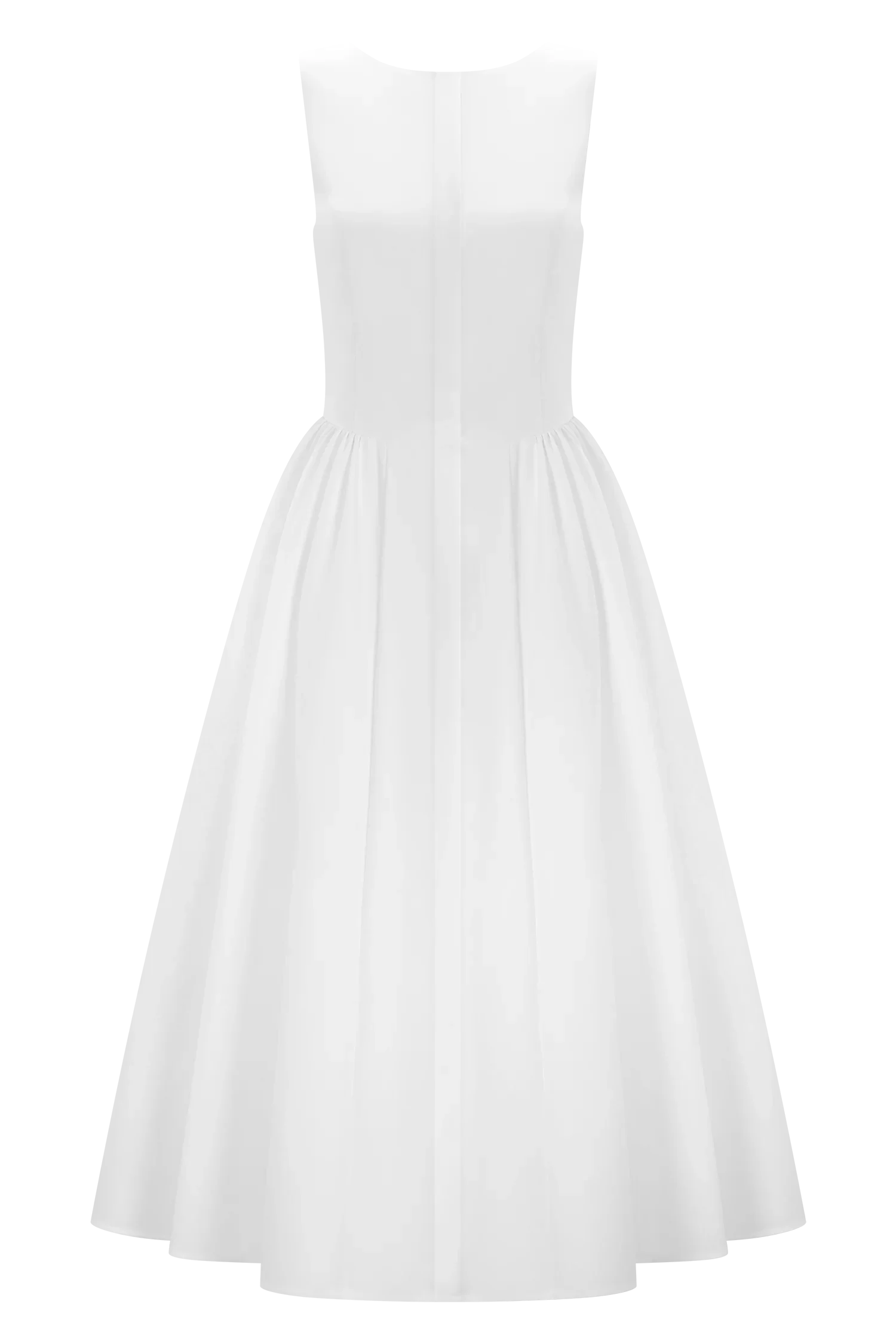 Monika Gathered Waist Cotton Midi Dress White