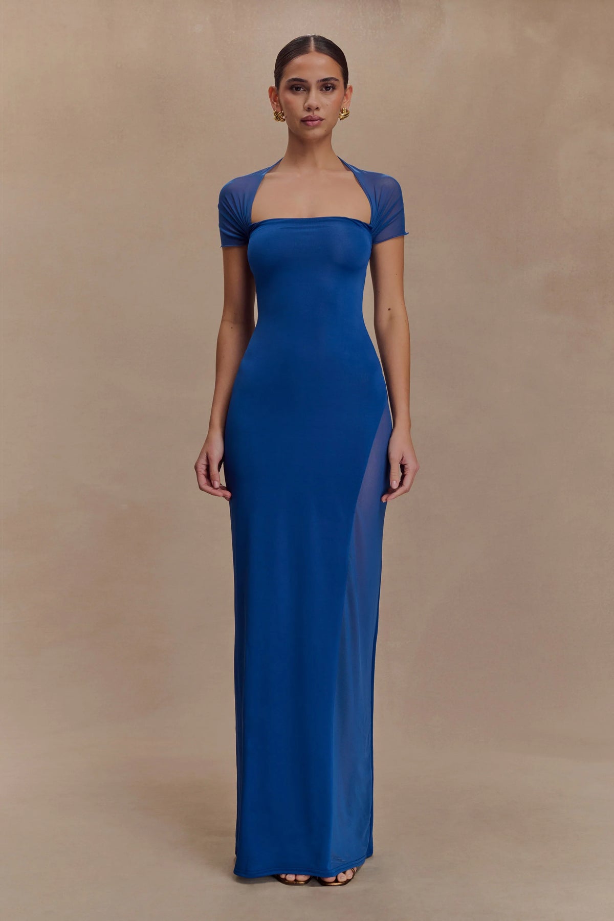 Wyatt Slinky And Mesh Maxi Dress Cobalt Blue
