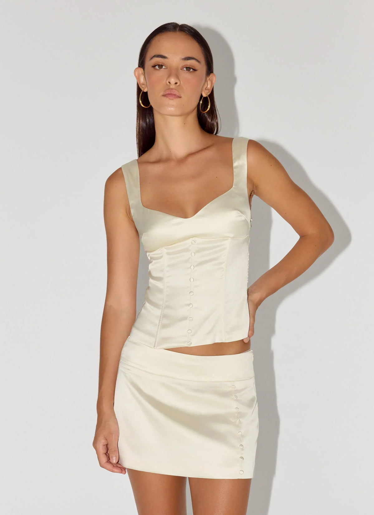 Posy Satin Top Ivory