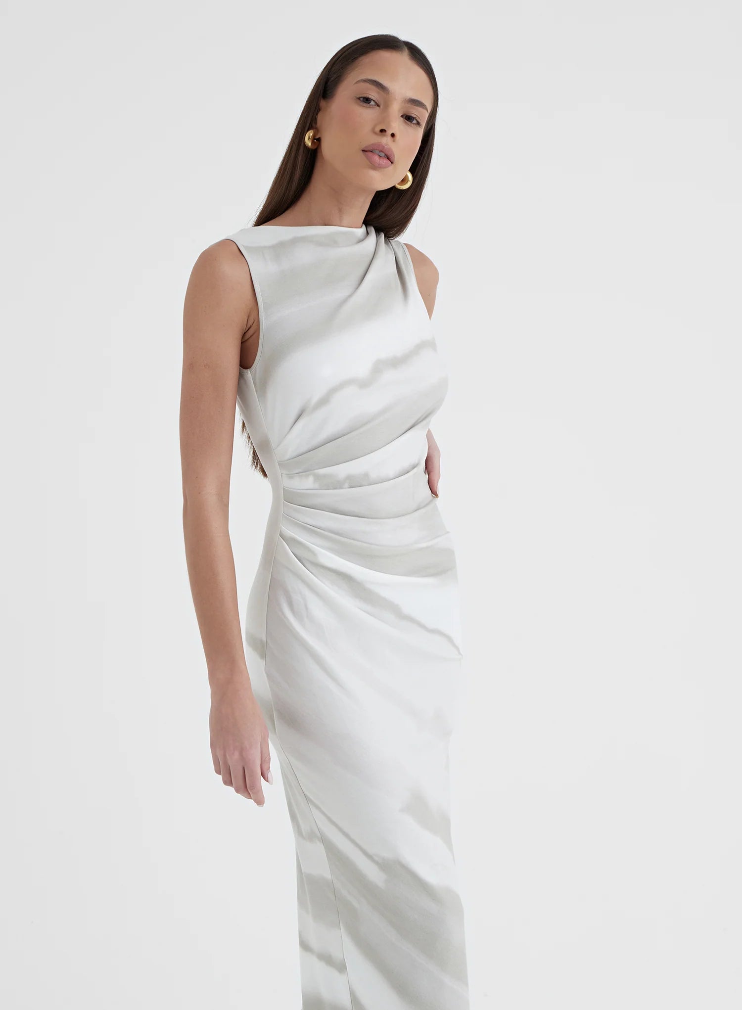 Printed Ruched Jersey Midaxi Dress