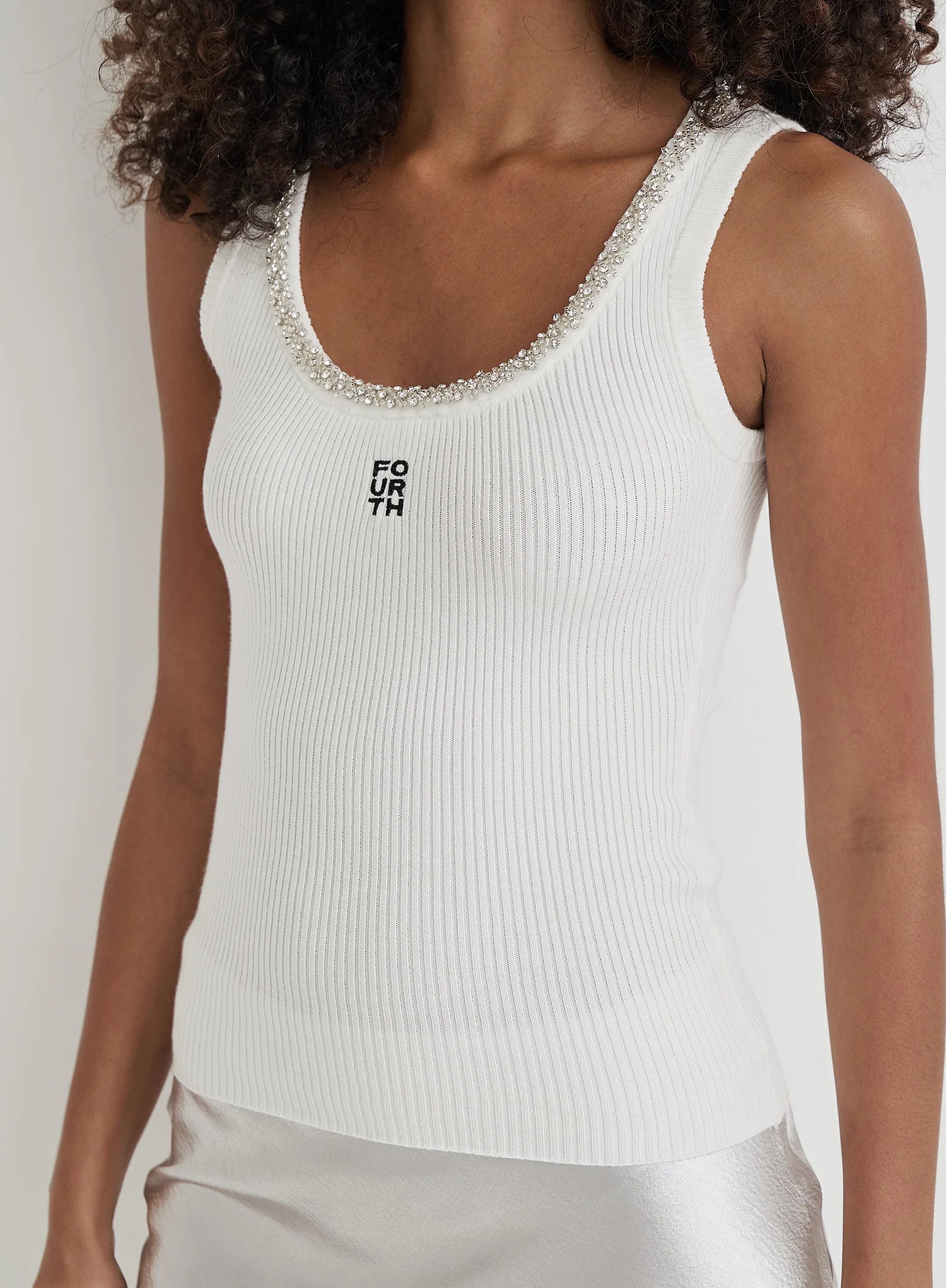 White Embellished Trim Branded Vest Top