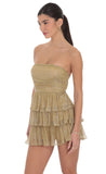 Shimmer Pleated Ruffle Dress in Gold