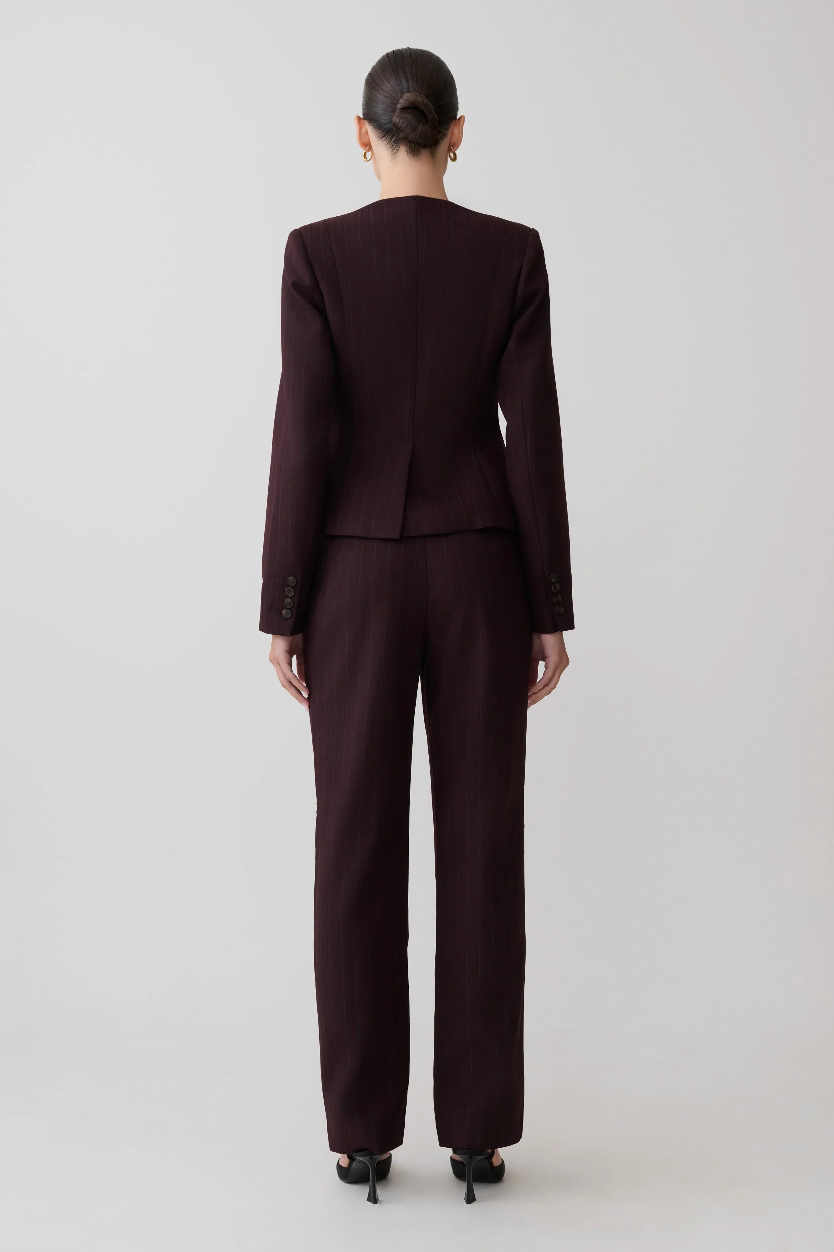 Agatha Straight Leg Suiting Pants Plum Pinstripe