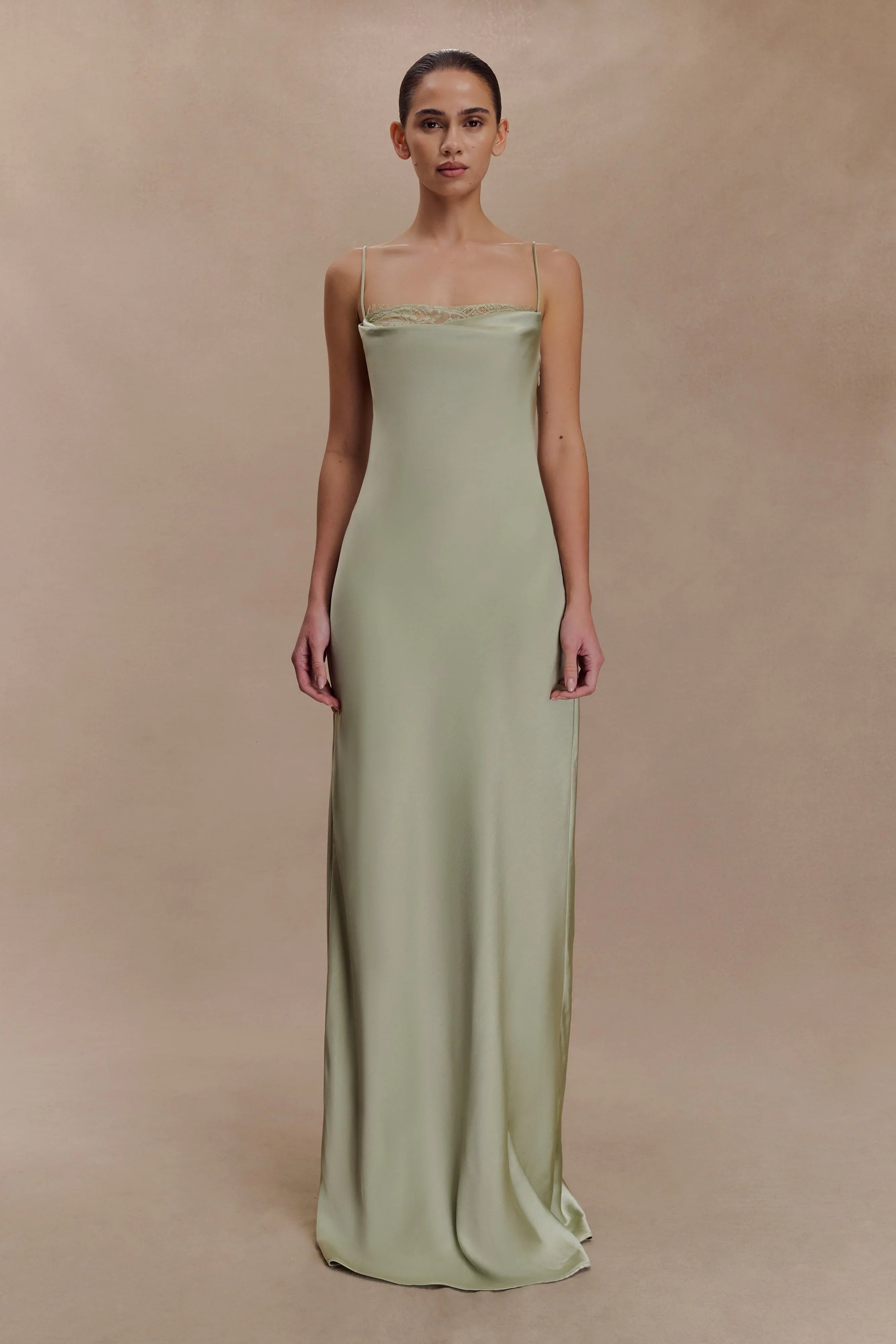 Isadora Lace Satin Maxi Dress Sage