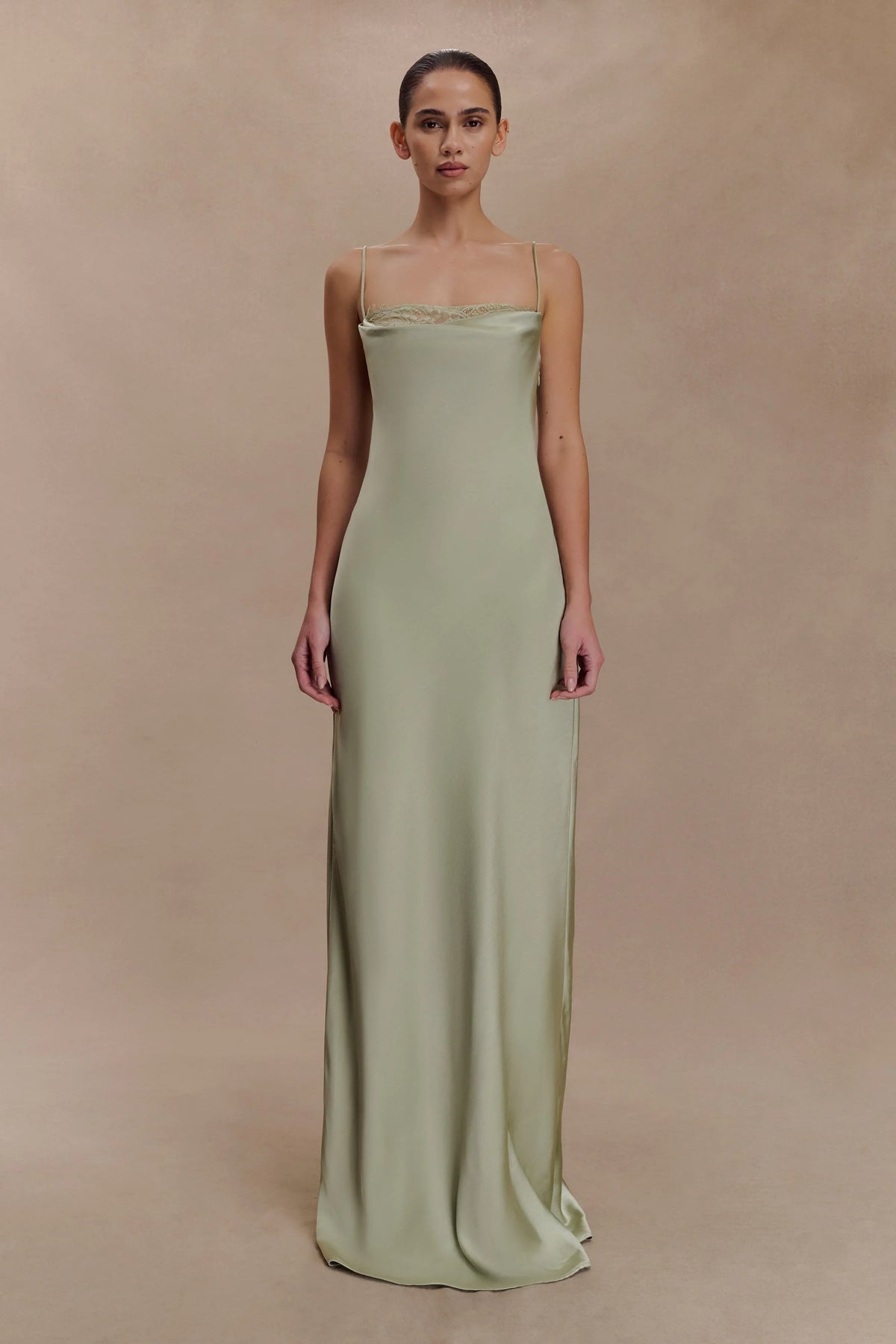 Isadora Lace Satin Maxi Dress Sage