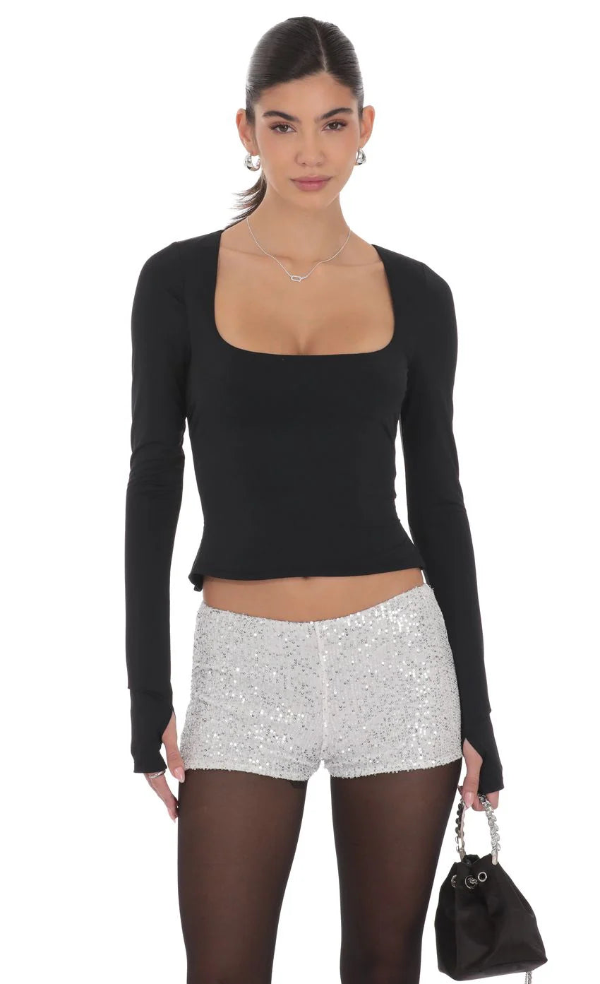Sequin Mini Shorts in Silver