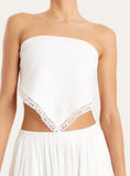 White Linen Blend Tie Back Bandeau Crop Scarf Top