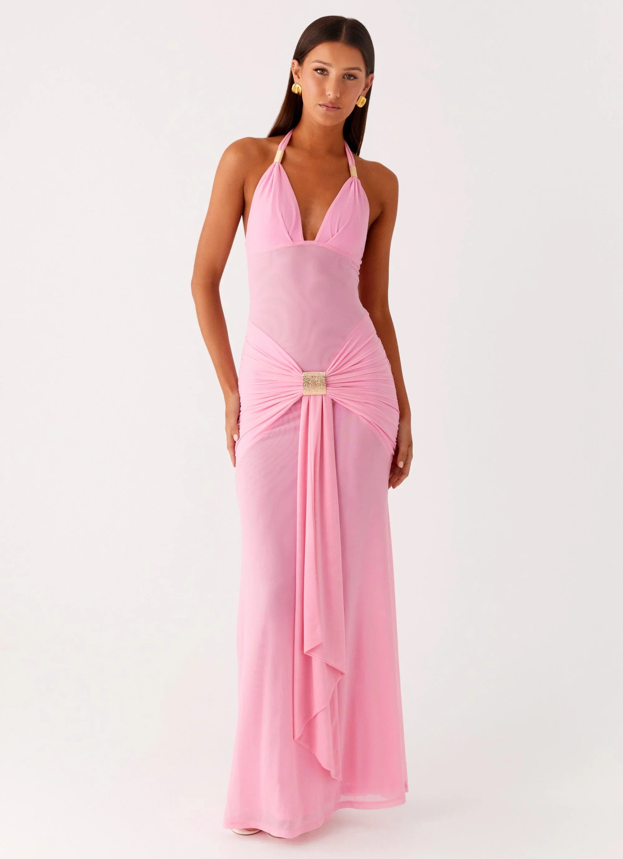 Miyah Halter Hardware Maxi Dress Baby Pink